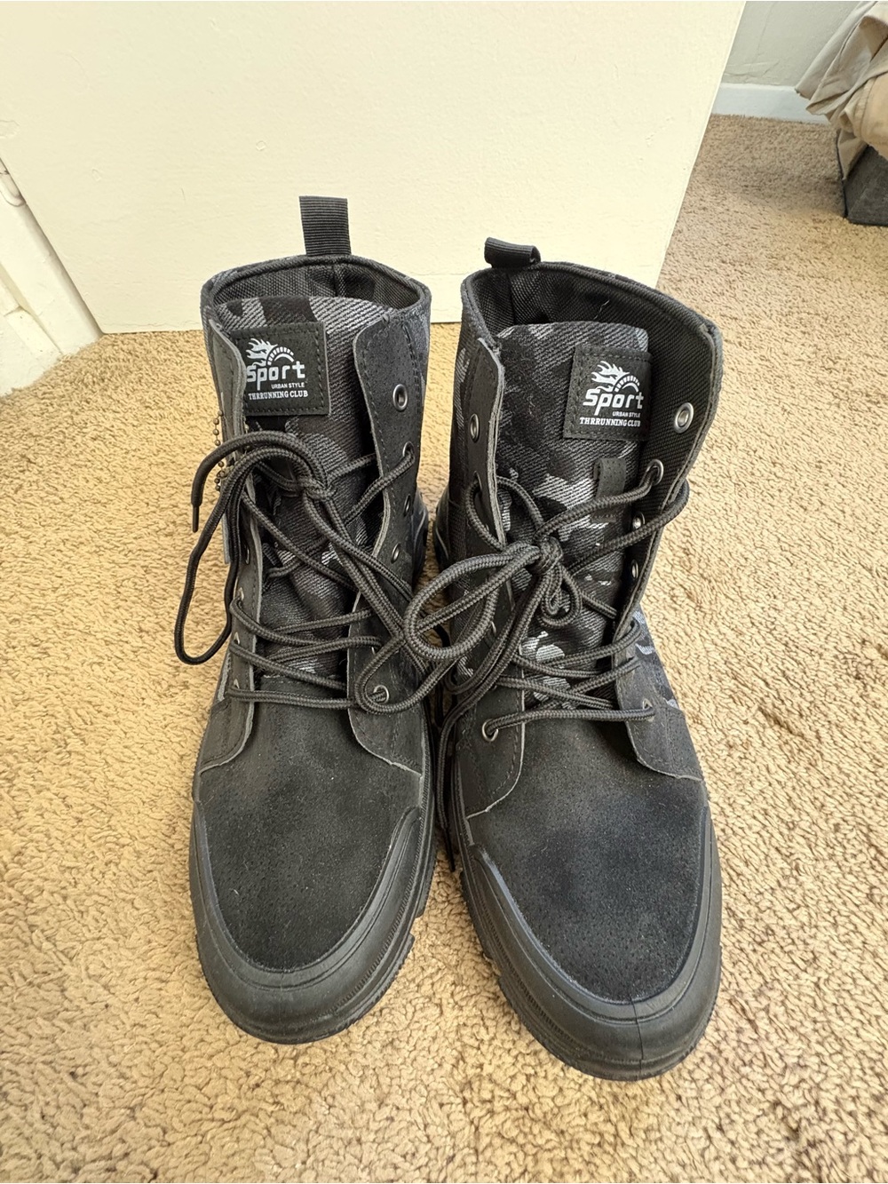 SHEIN Men's Black High-Top Lace-Up Combat Boots